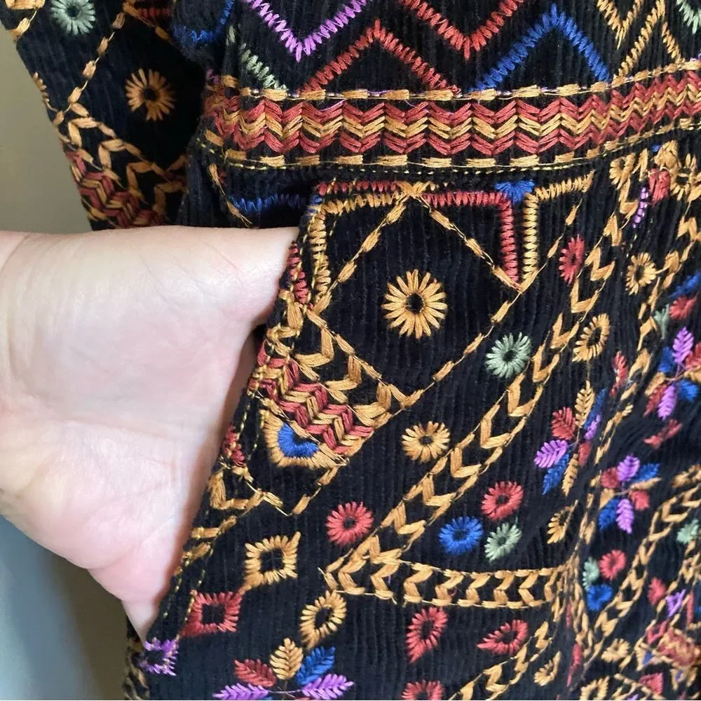 NEW RARE FARM Rio Embroidered Long Sleeve Jumpsuit Corduroy Floral Black $495 XL - Picture 13 of 16